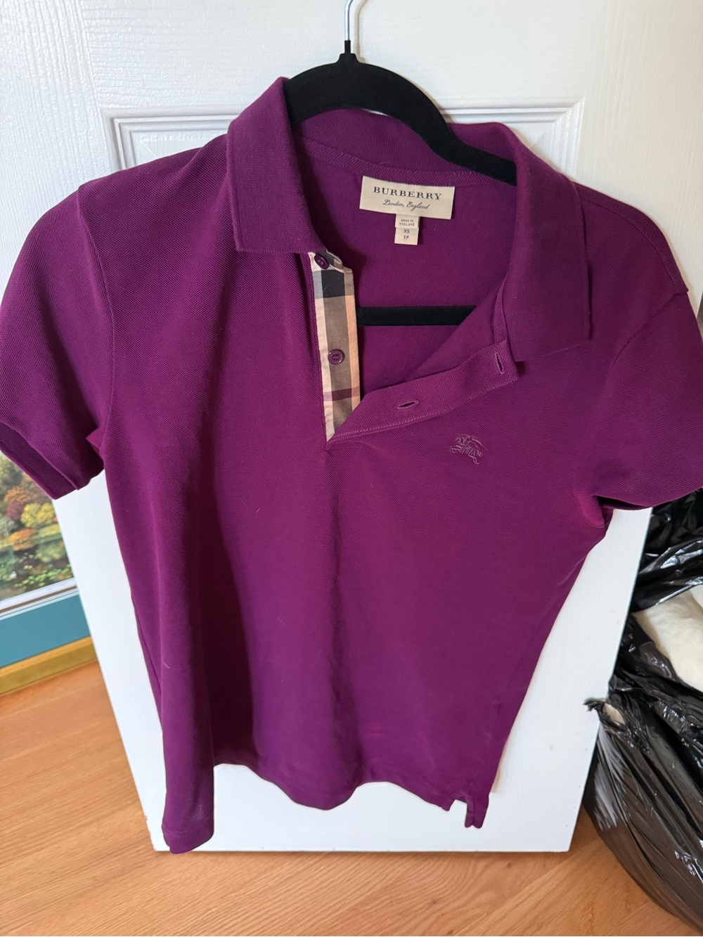 Burberry Plum Purple Polo Shirt with Signature Check Trim